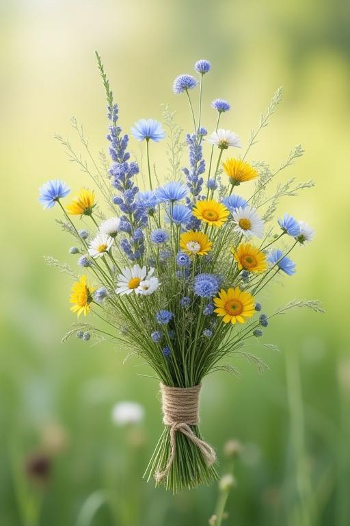 Mazzo di fiori con un aspetto spontaneo e selvatico.